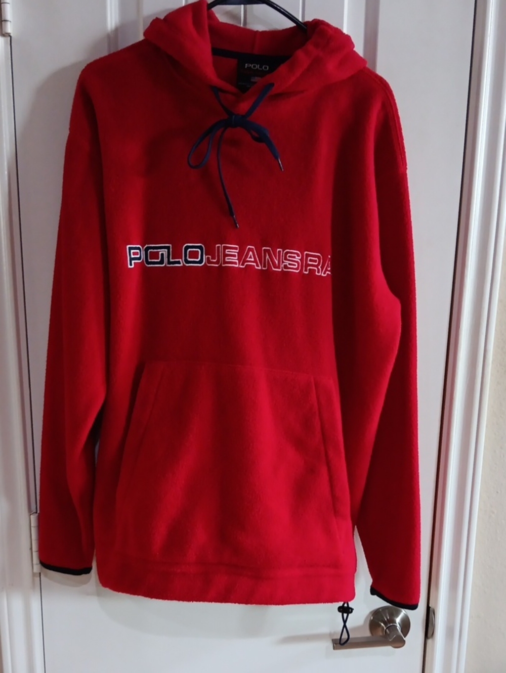 Polo by Ralph Lauren Red Fleece Hoodie with Navy Drawcords